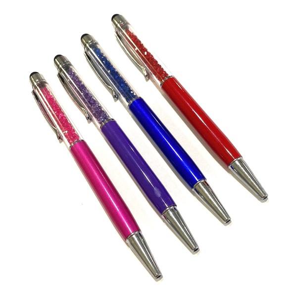 Pens Lot of 4 Crystal Stones With Stylus Red Blue Purple Pink - Picture 1 of 6